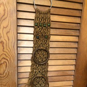 Vintage Jute Macrame Towel Holder - 2 Rings - Wood Beads 1970's